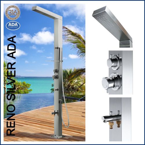 Reno Silver ADA 316L Marine Grade Stainless Steel Outdoor Shower Complete Shower System Tower Panel