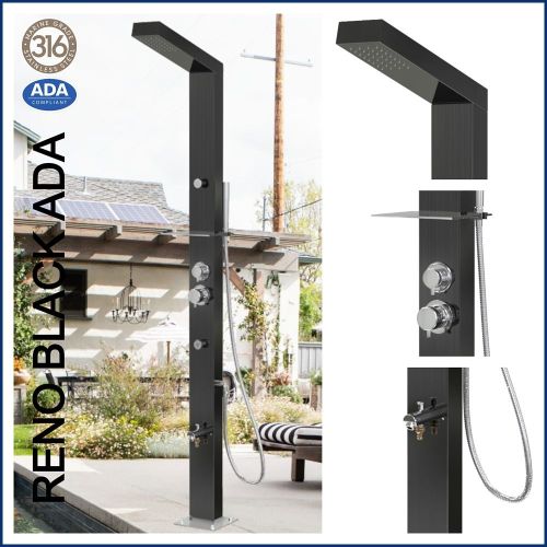 Reno Black ADA 316L Marine Grade Stainless Steel Outdoor Shower Complete Shower System Tower Panel