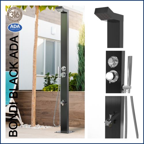  Bondi Black ADA 316L Marine Grade Stainless Steel Outdoor Shower Complete Shower System Tower Panel 