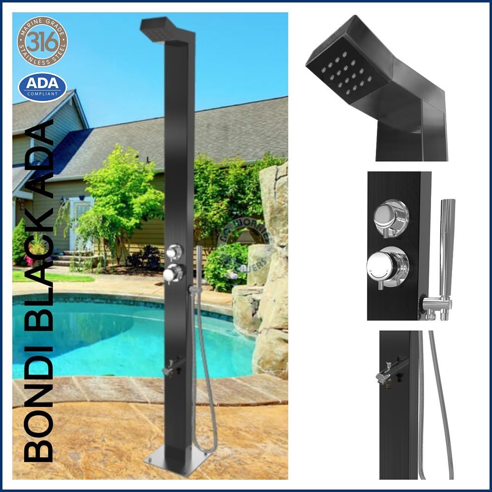 Swimming Pool Backyard Bathroom Hot & Cold Rainfall Wall Mounted or Free Standing Outside Shower BONDI 316 Marine Grade Stainless Steel Outdoor Shower Panel 