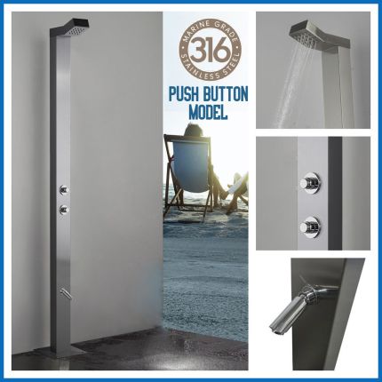  Bondi Push Button 316 Marine Grade Stainless Steel Outdoor Indoor Pool Shower With a 15 seconds timed flow control.  cUPC REGISTERED 