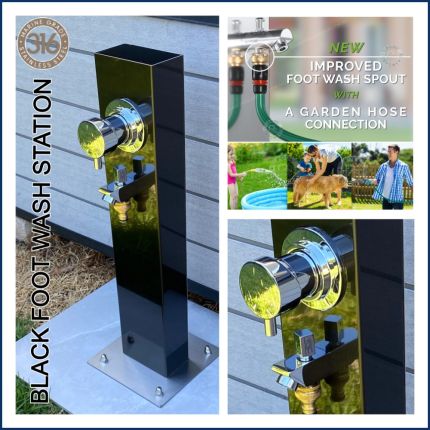 Black Outdoor Foot Wash Station 316L Marine Grade Stainless Steel, with a Garden Hose Connection & Hot & Cold Mixer