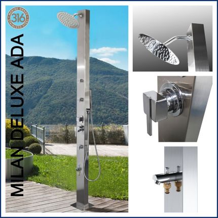 Milan Deluxe ADA 316L Marine Grade Stainless Steel Outdoor Pool Shower With New Generation Massage Jets 