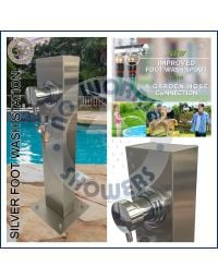 Silver Outdoor Foot Wash Station 316L Marine Grade Stainless Steel, with a Garden Hose Connection & Hot & Cold Mixer